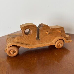 Handmade Wooden Toy Truck, Natural Wood Vehicle with Rolling Wheels